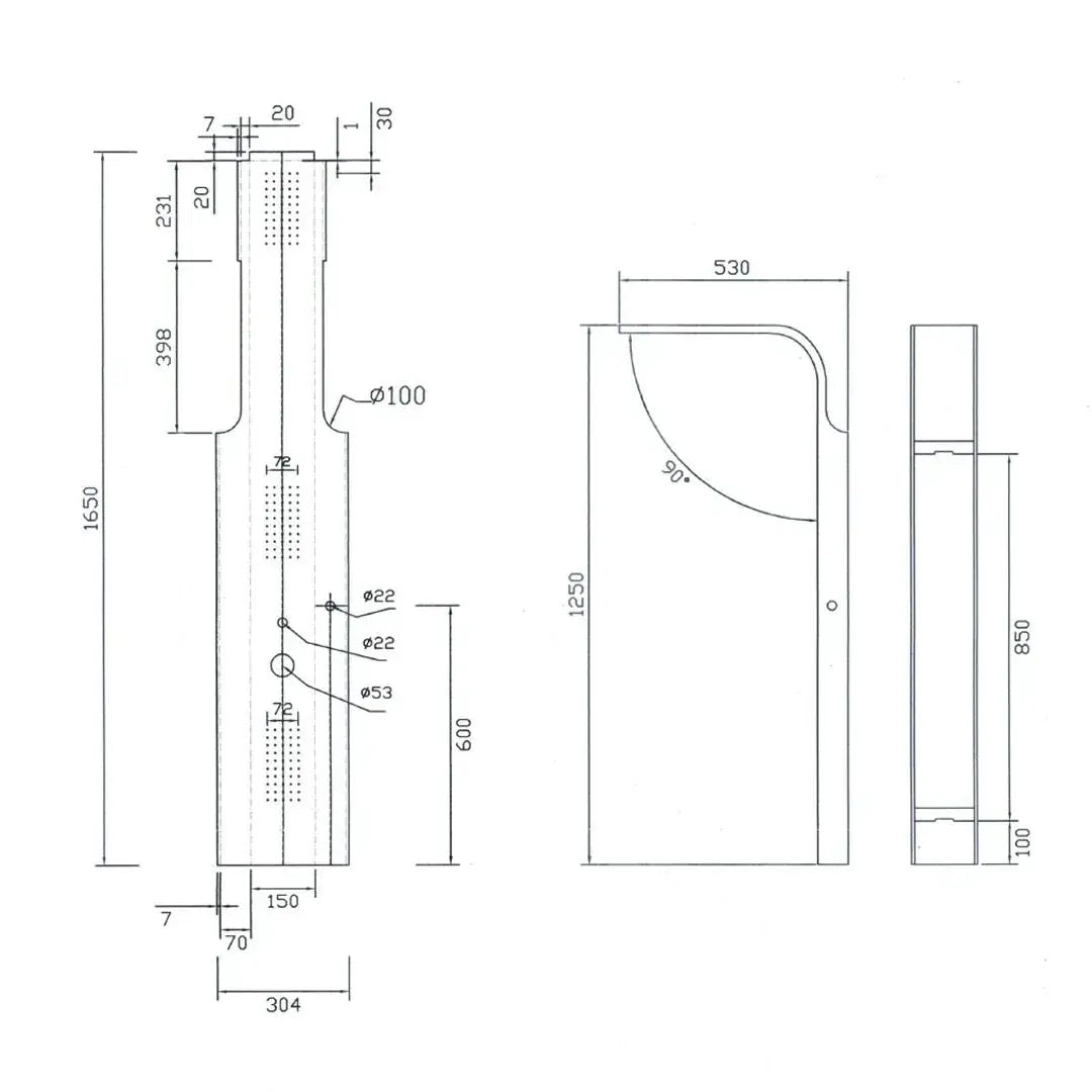 Stainless steel shower panel with chrome hydromassage jets