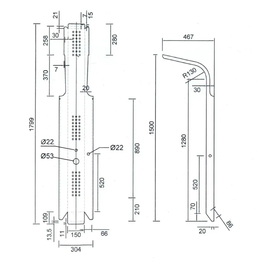 Black aluminum shower panel with hydromassage and shower head