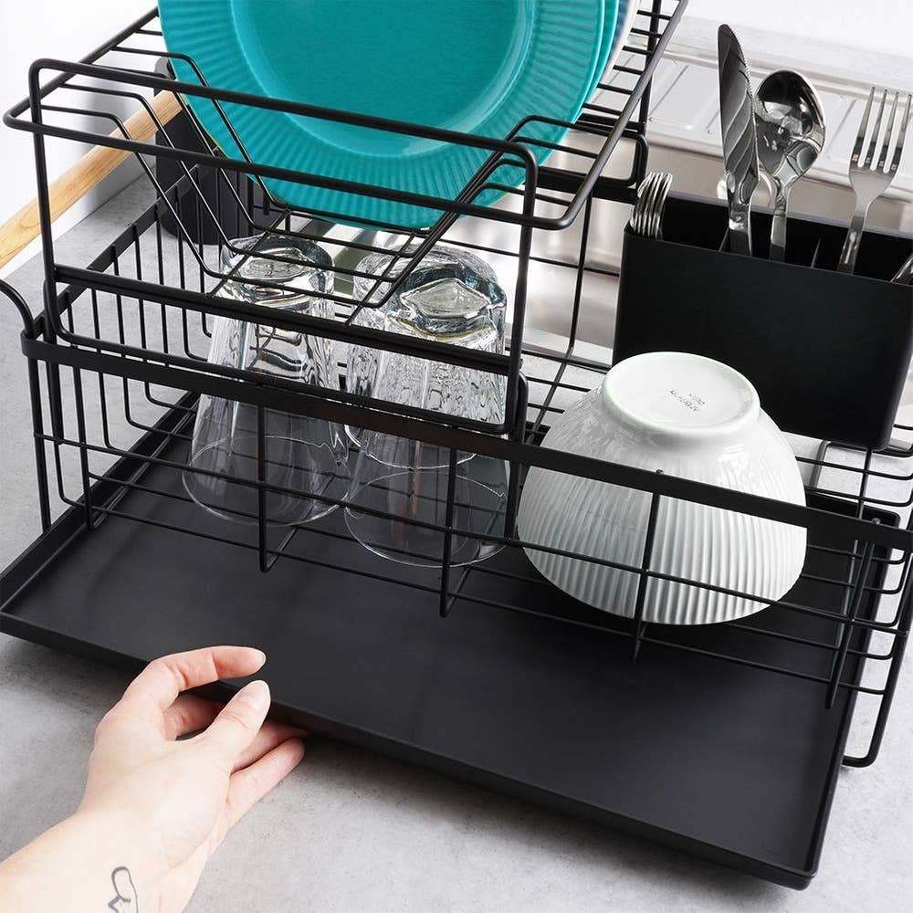Dish Drainer Rack Black 2-Level 48x29x28.5 cm