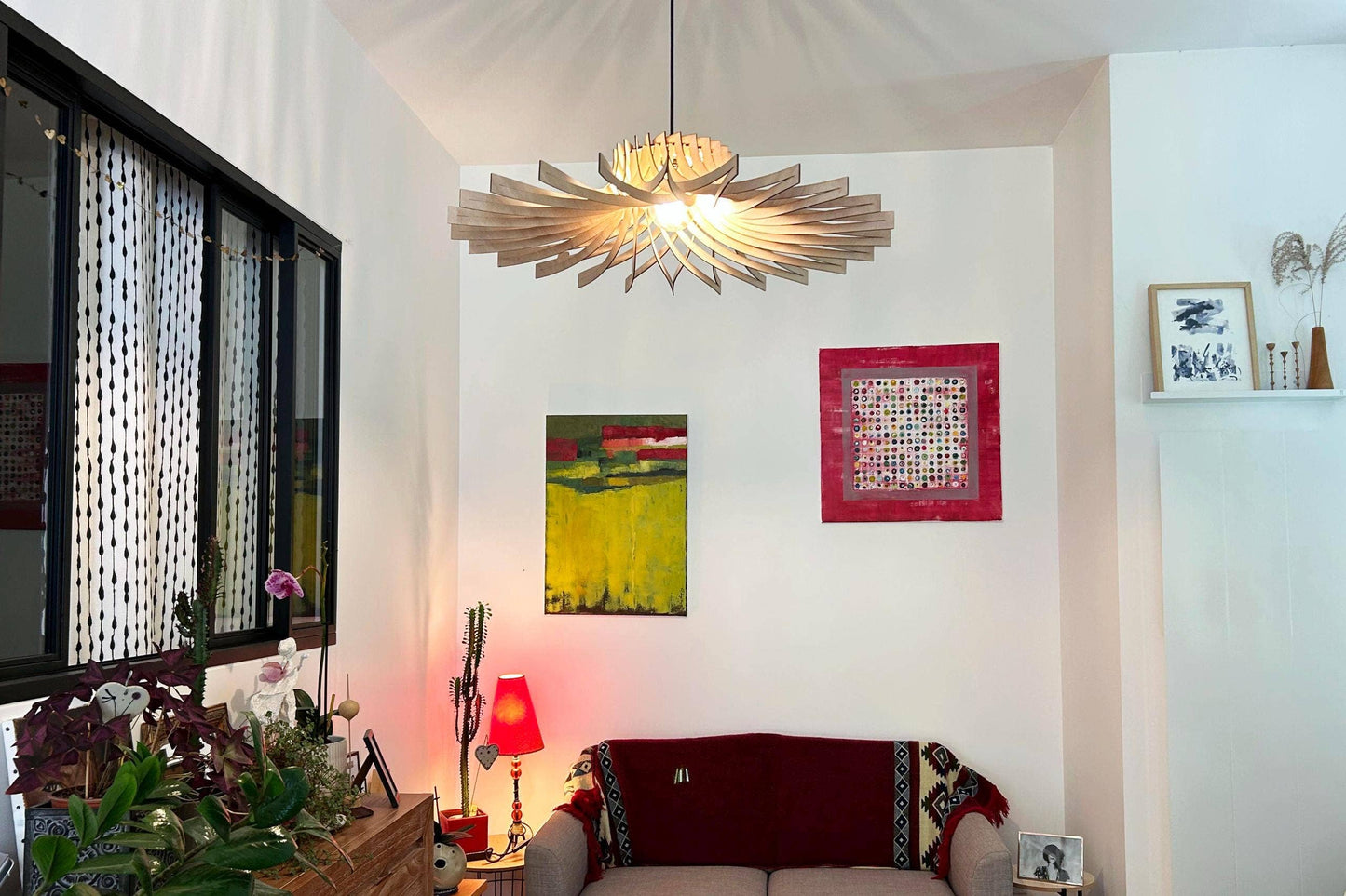 Gaston Le Chardon - Handcrafted Wooden Pendant Light: Ampoule Poire / 50 cm - Okoumé