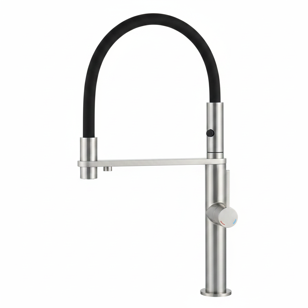 18012 Brushed Steel Flexible Neck Kitchen Faucet white background
