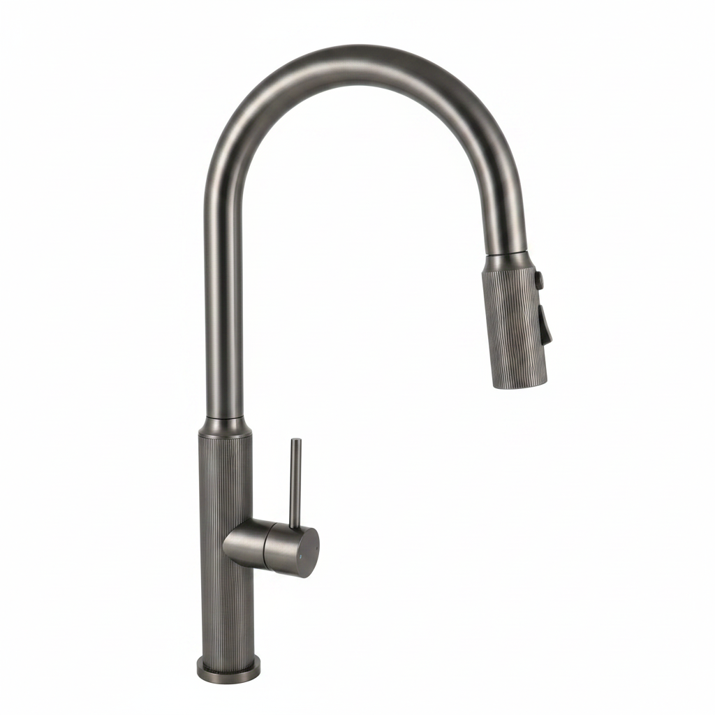 1808 Gunmetal Arched Pull-Down Kitchen Faucet side view
