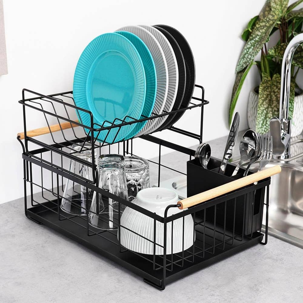 Dish Drainer Rack Black 2-Level 48x29x28.5 cm