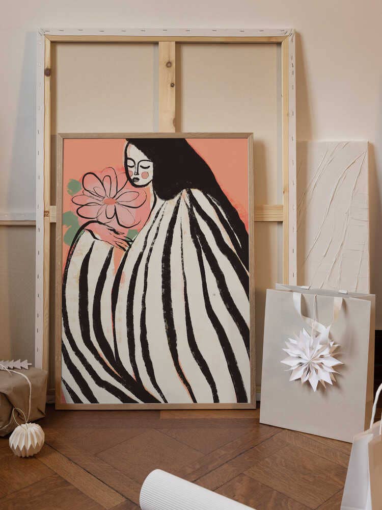 A Silent Moment (Peach): Wood - Black / 70x100