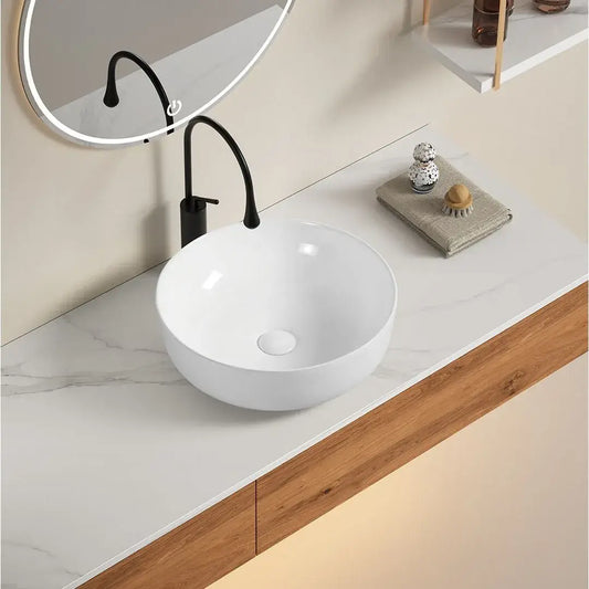 41 cm round countertop basin in white ceramic