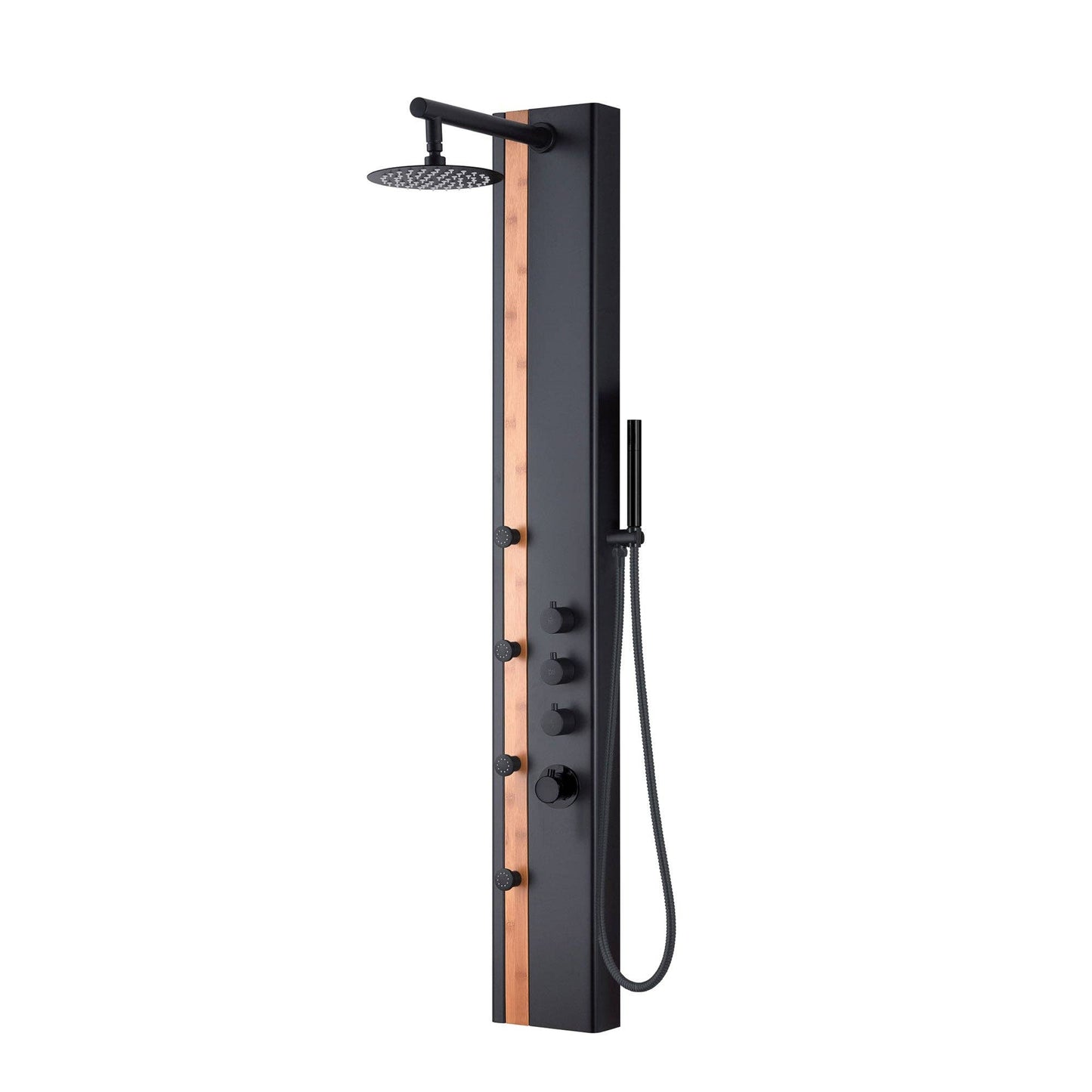 XXL shower panel in matt black with thermostat and real bamboo insert: Default