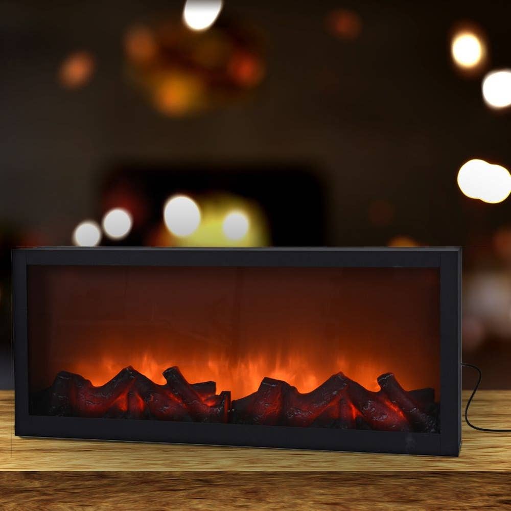 Led Electric Fireplace Metal Black 57x25 cm