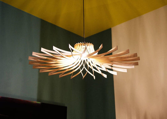 Gaston Le Chardon - Handcrafted Wooden Pendant Light: Pear-shaped bulb / 70 cm - Okoumé
