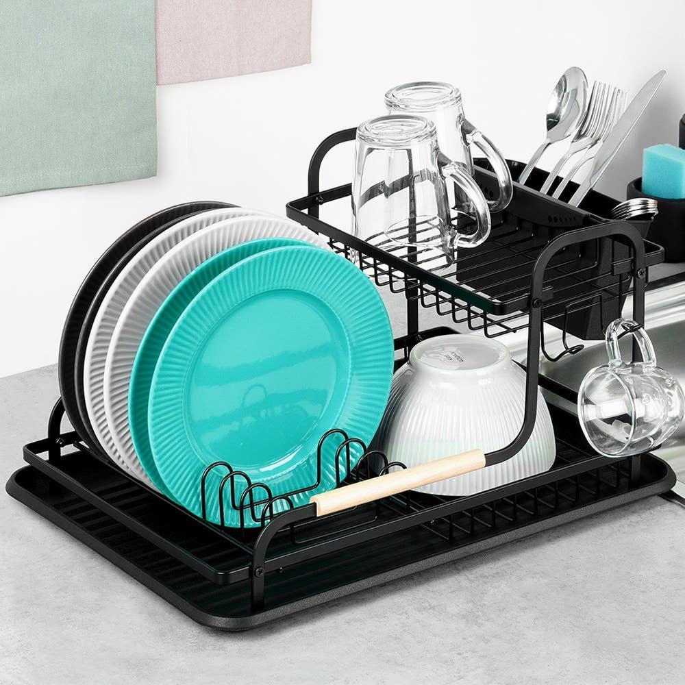Dish Drainer Rack Black 2-Level 48.5x32x23.5 cm