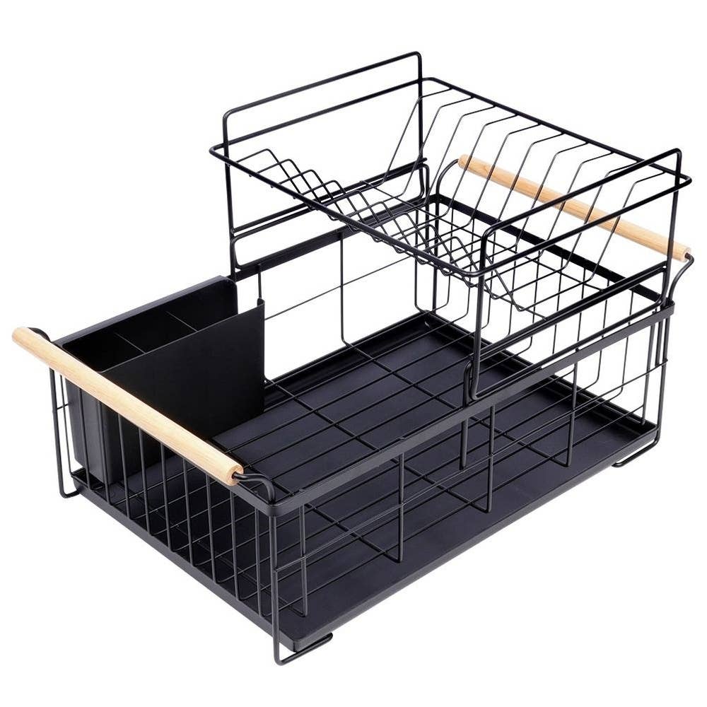 Dish Drainer Rack Black 2-Level 48x29x28.5 cm