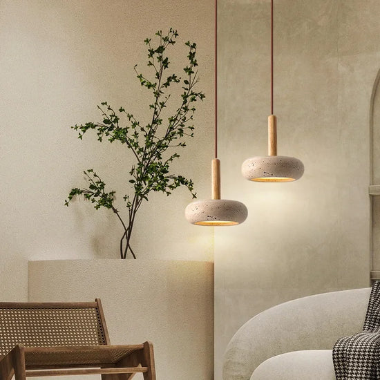 EP6106 Stone & Wood Pendant Light – 20 cm