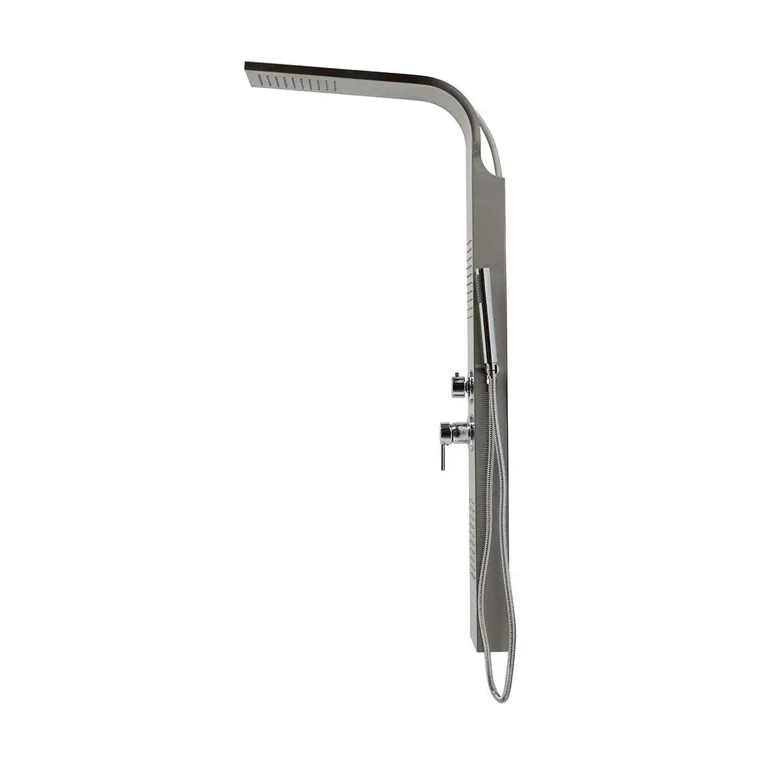 Stainless steel shower panel with chrome hydromassage jets