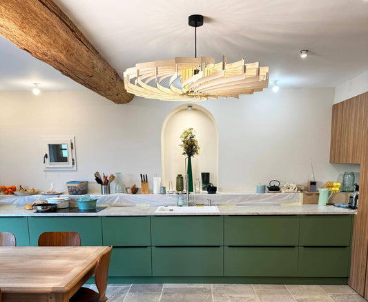Olivia La Gardiena - Handmade Wooden Pendant Light: Globe bulb / 95 cm - Okoumé