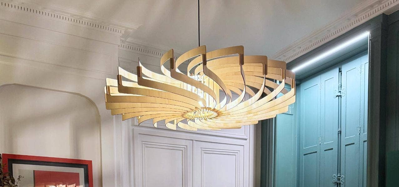 Olivia La Gardiena - Handmade Wooden Pendant Light: Pear-shaped bulb / 70 cm - Okoumé