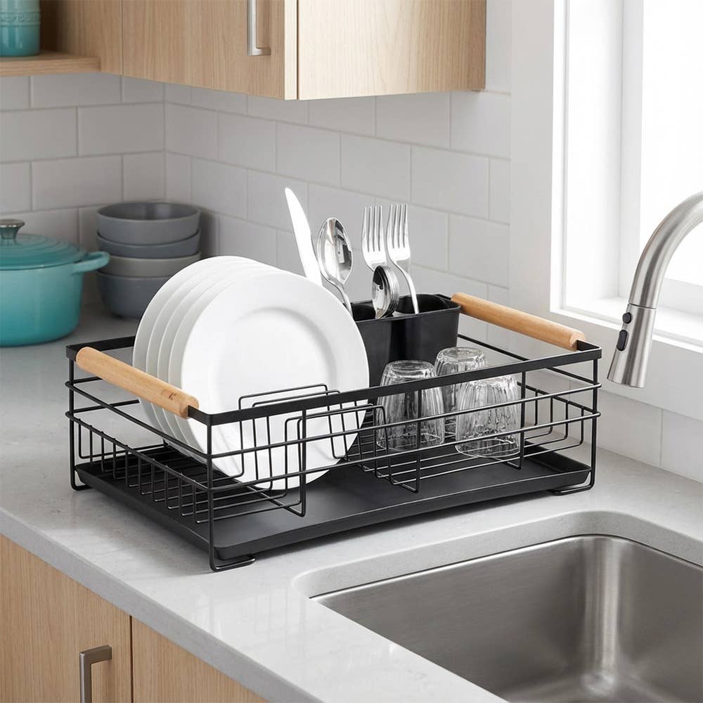 Dish Drainer Rack Black 43x28.5x14.5 cm