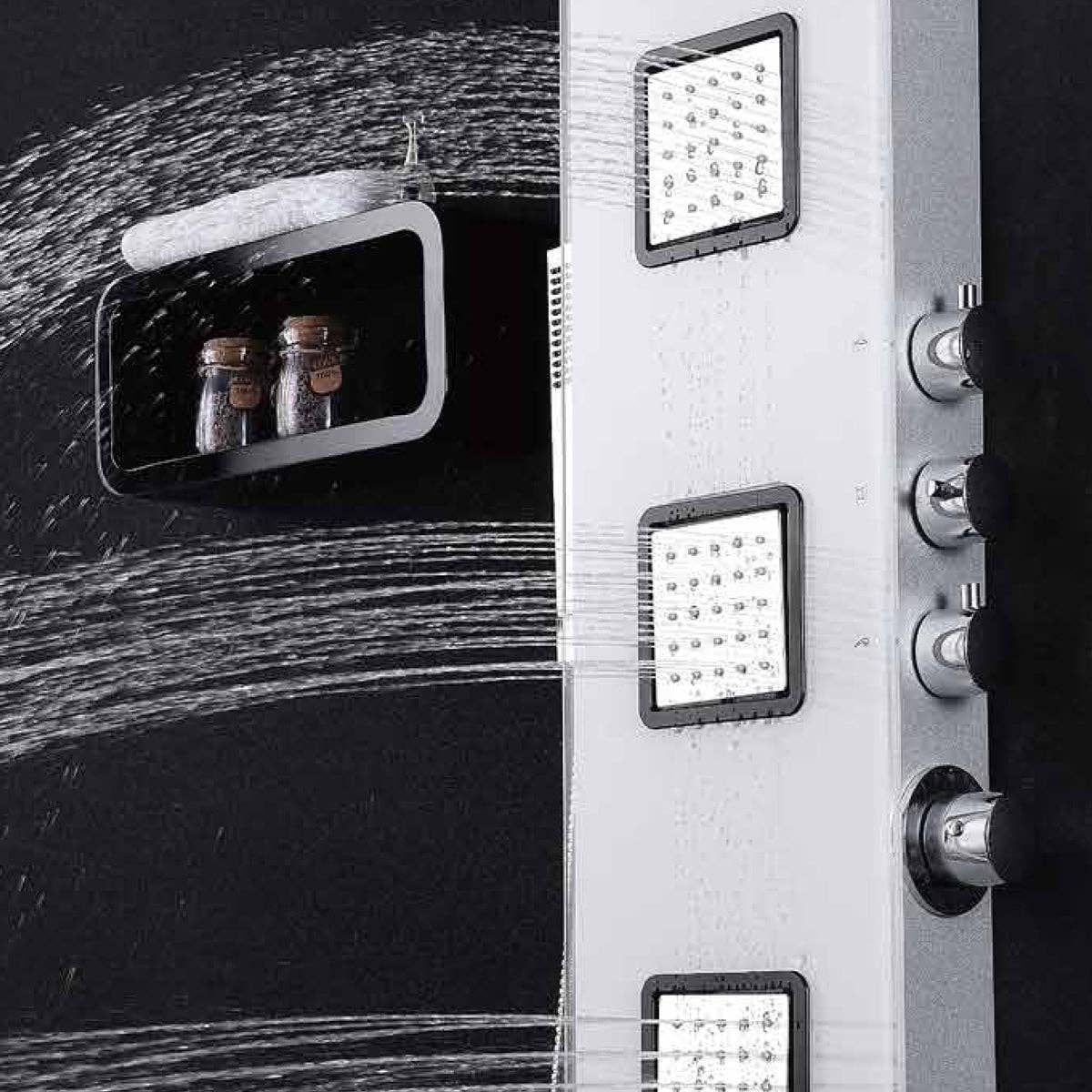 Elegant glass shower panel with thermostat in white: Default