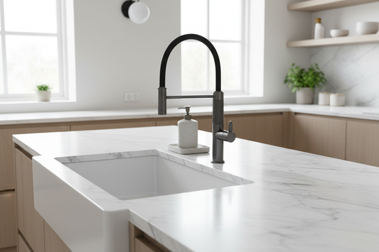 18007 Matte Black Kitchen Faucet in modern luxury kitchen