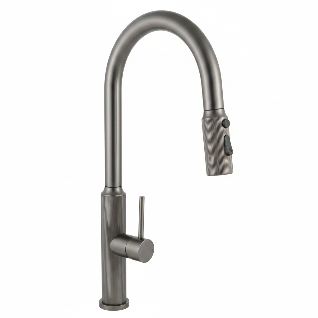 1808 Gunmetal Arched Pull-Down Kitchen Faucet front view