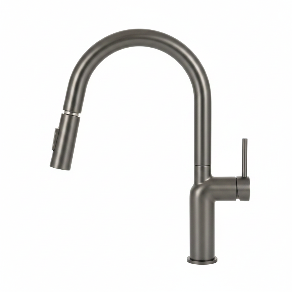 M092 Matte Gunmetal Kitchen Faucet side profile on white background