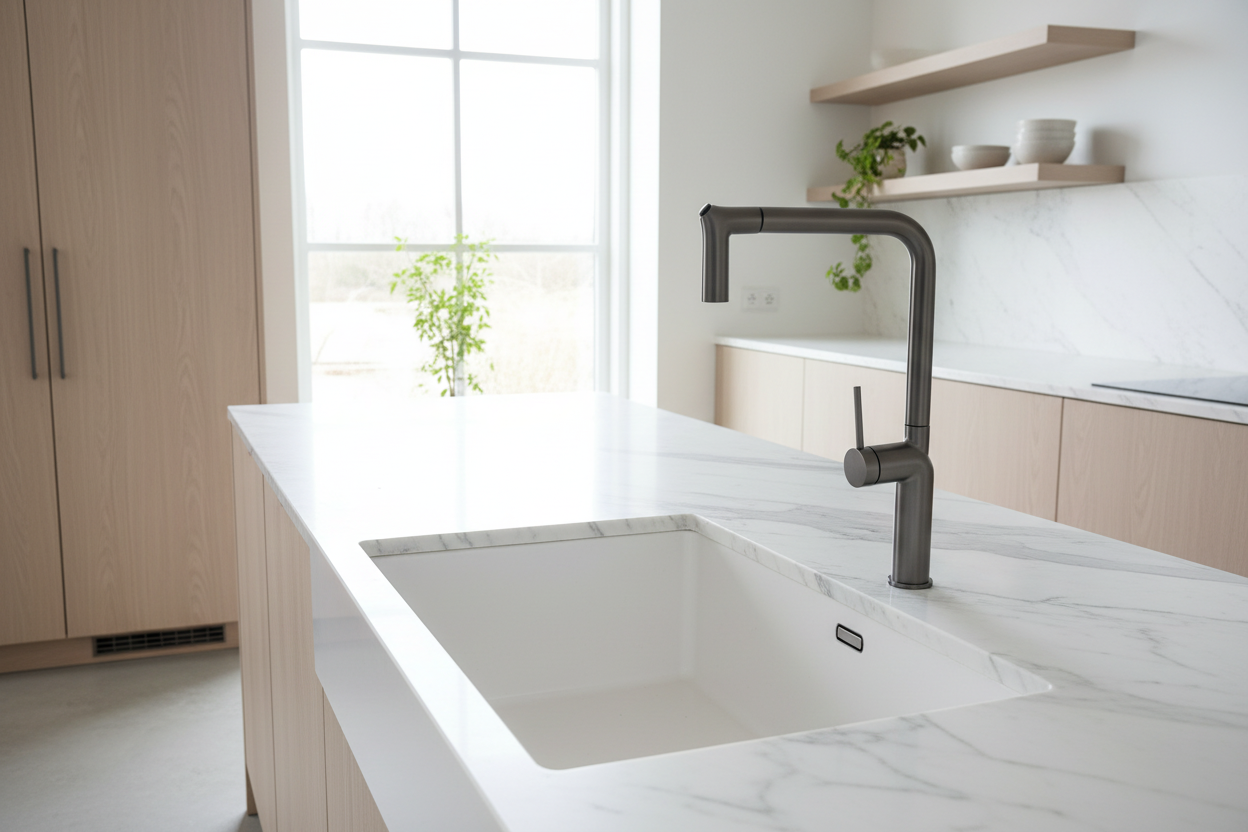 M092B Gunmetal Kitchen Faucet in modern luxury kitchen