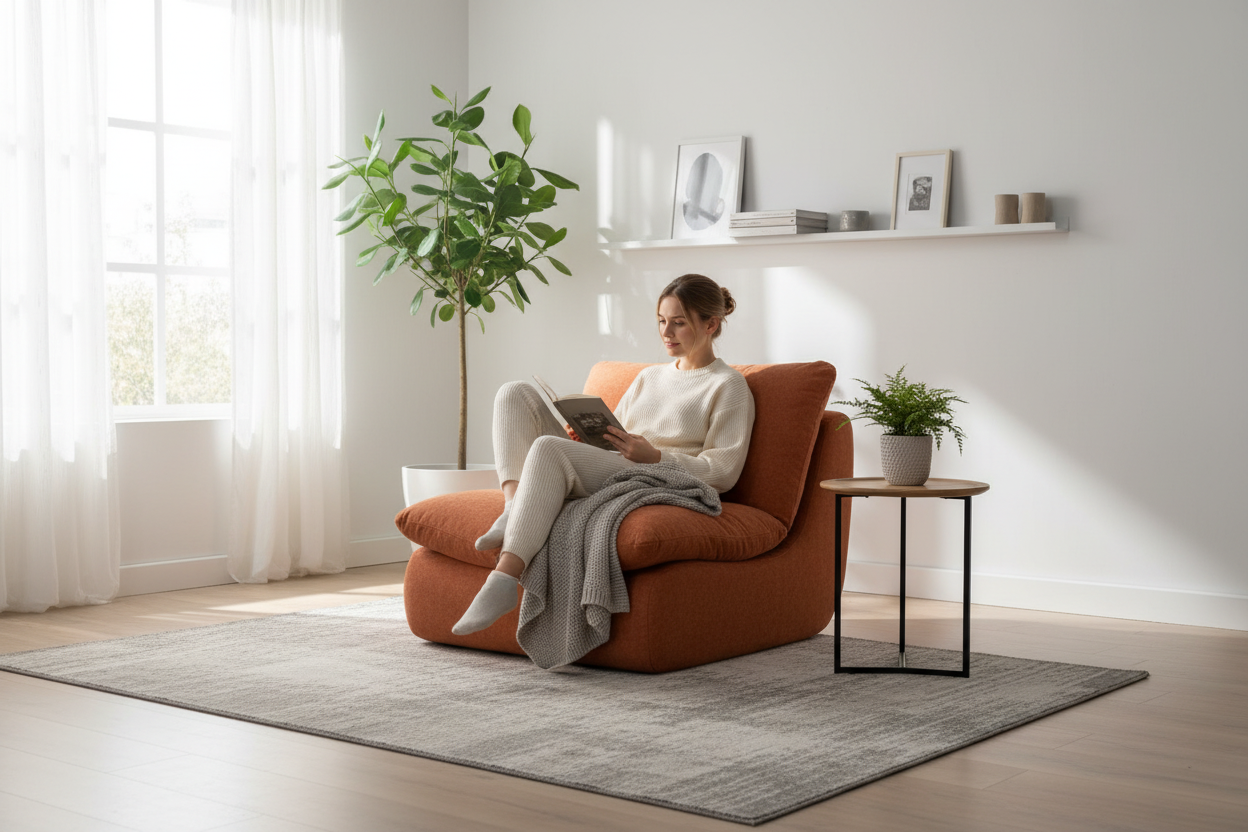 Boneless Sofa K24 lifestyle photo with person in modern living room