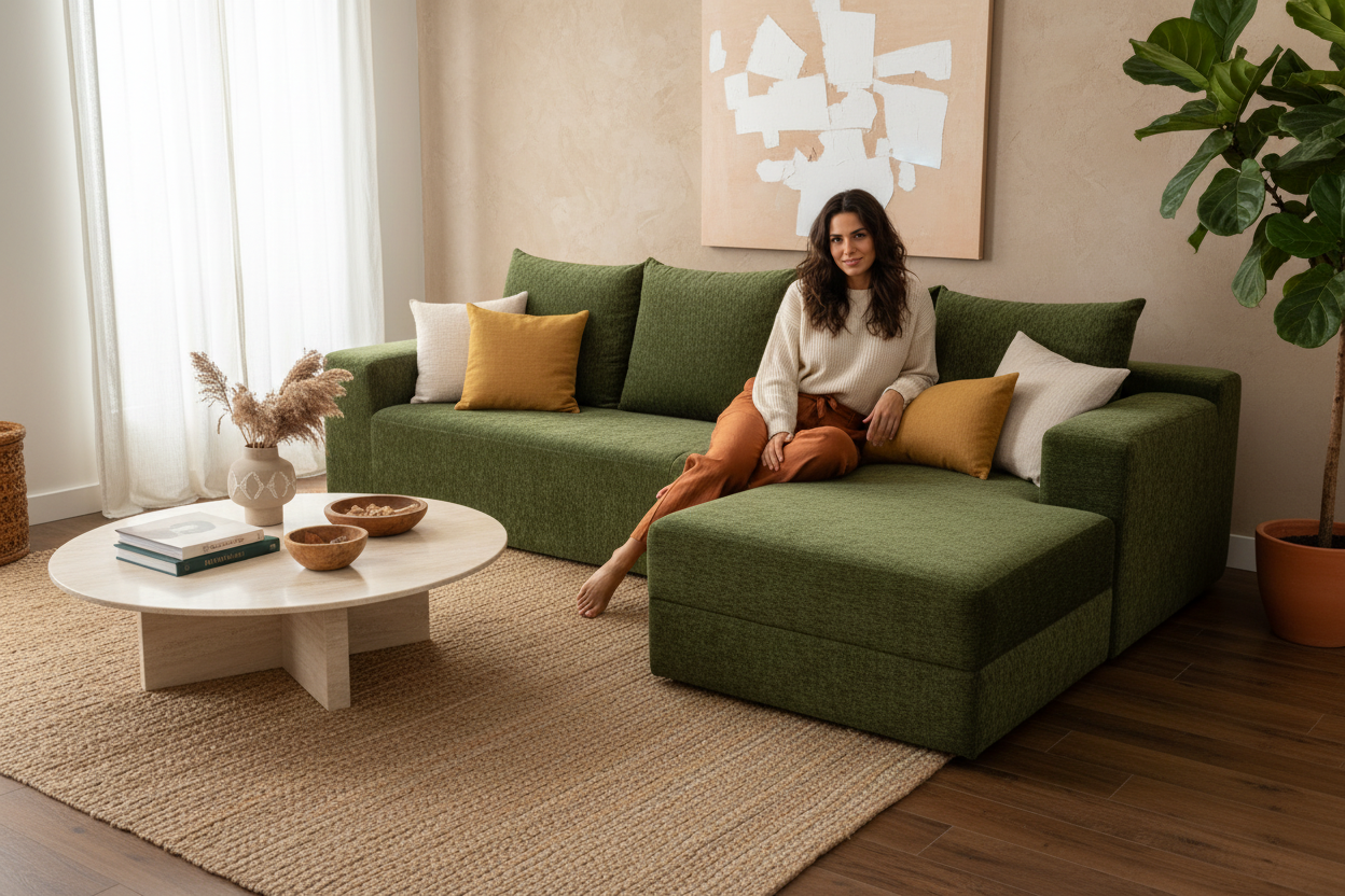 Sofa K28-3 Olive Green with Italian woman