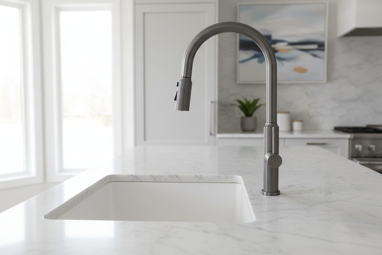1808 Gunmetal Kitchen Faucet in modern luxury kitchen